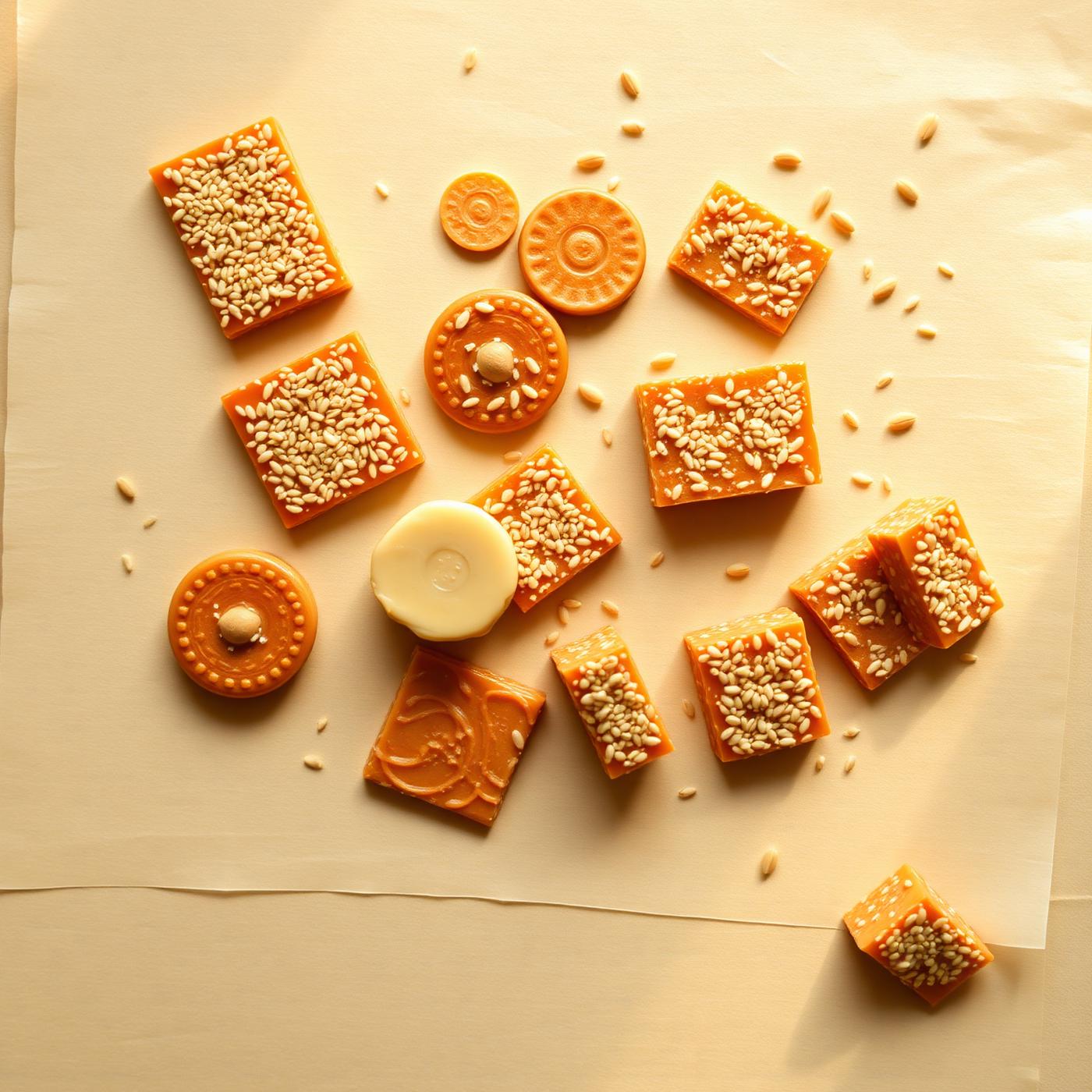 Assortment of Gazakwala gazak varieties — tilpatti, kaju gazak, chikki — arranged as a gifting flat-lay